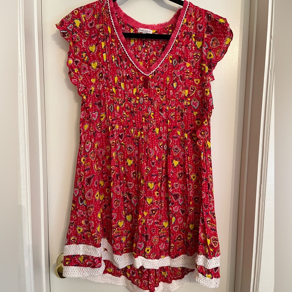 Poupette St. Barth Red Abstract Heart Print Mini Coverup Sasha Dress Size Small